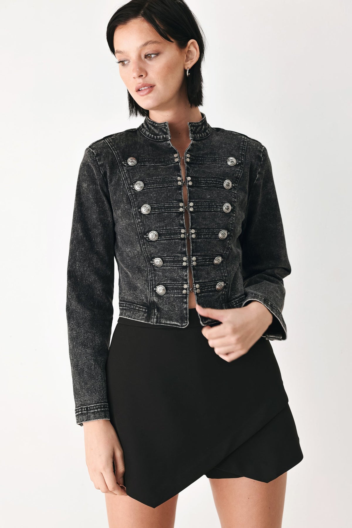 City Limits Black Denim Military Jacket