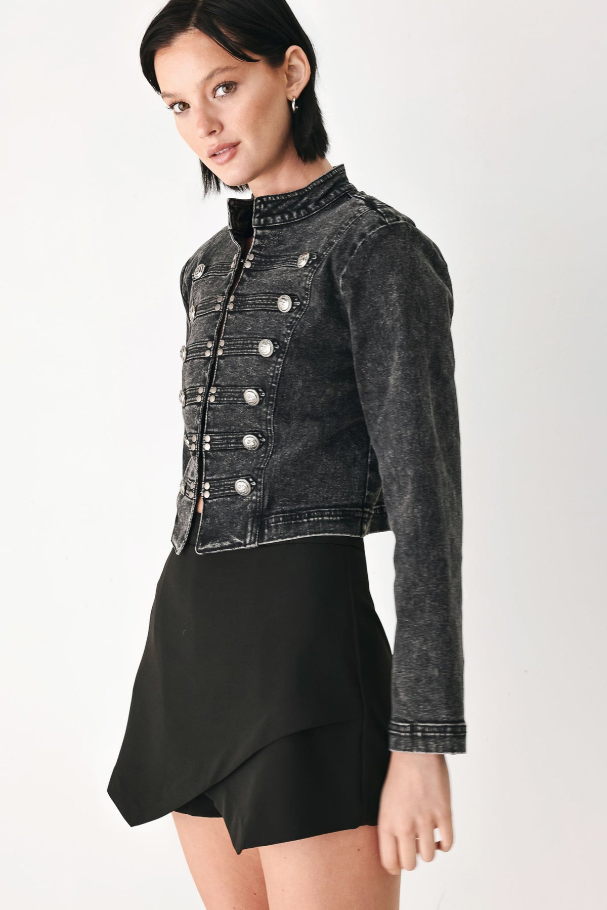 City Limits Black Denim Military Jacket