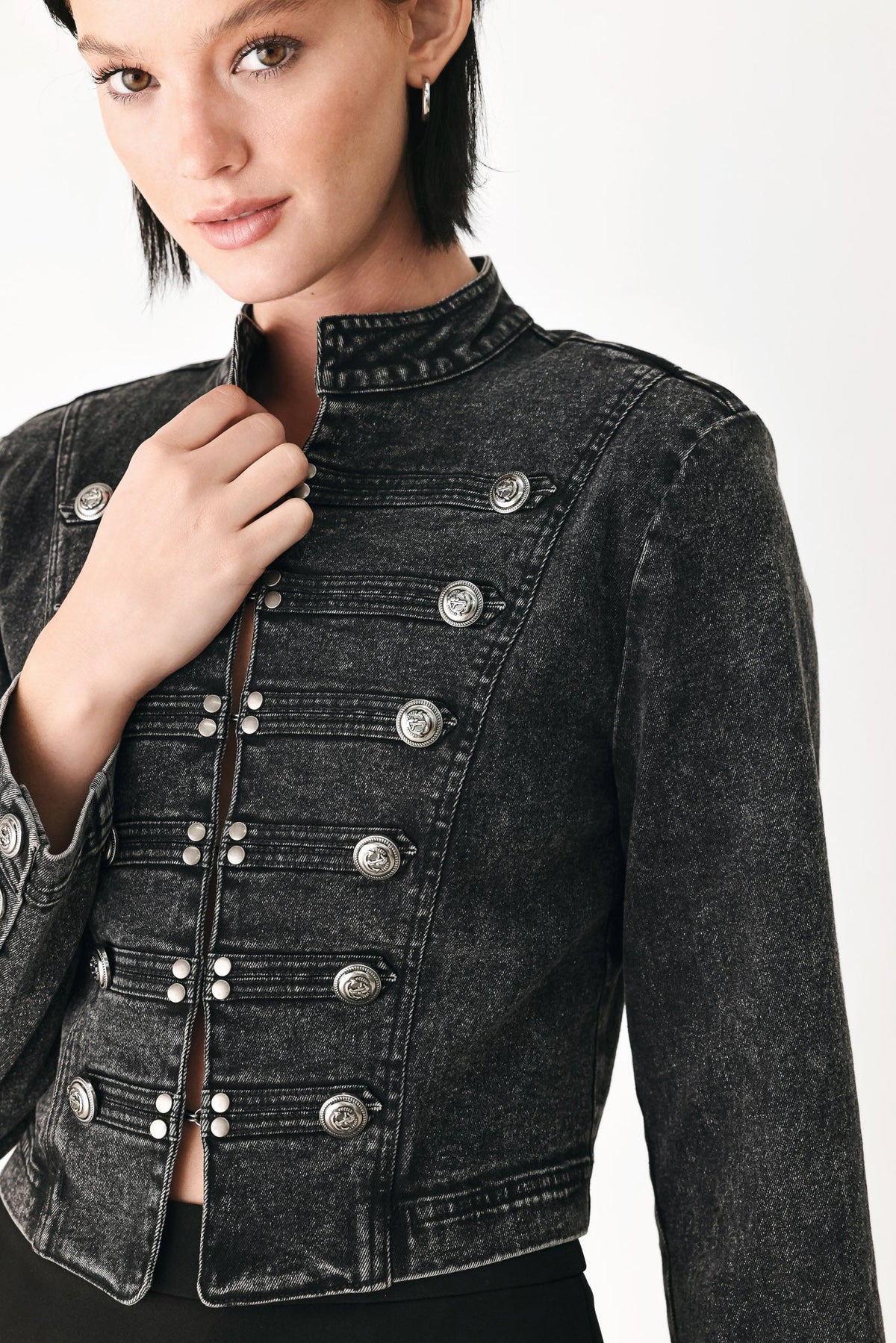 City Limits Black Denim Military Jacket
