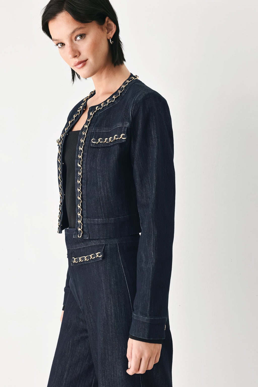After Hours Indigo Chain-Trim Denim Jacket