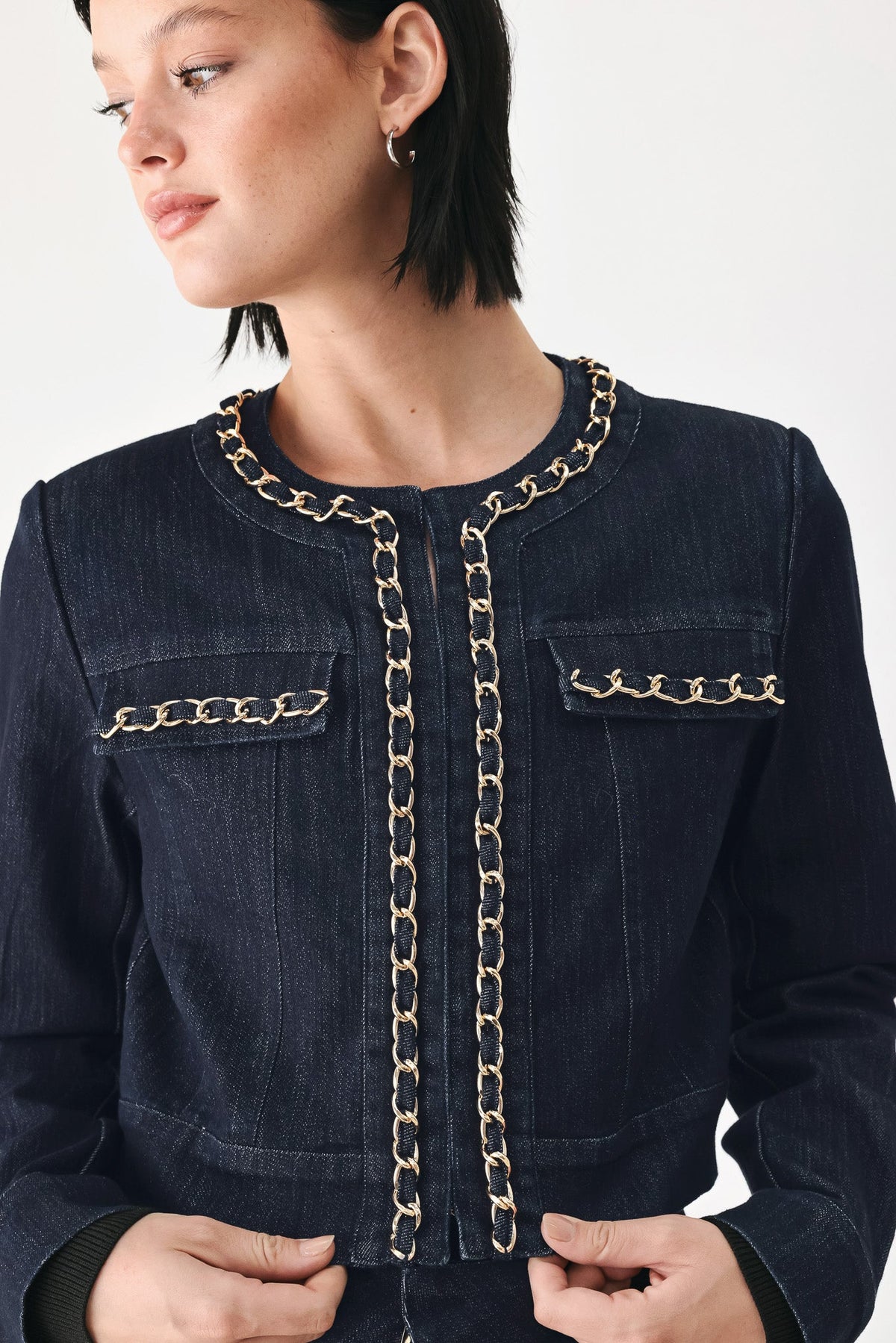 After Hours Indigo Chain-Trim Denim Jacket