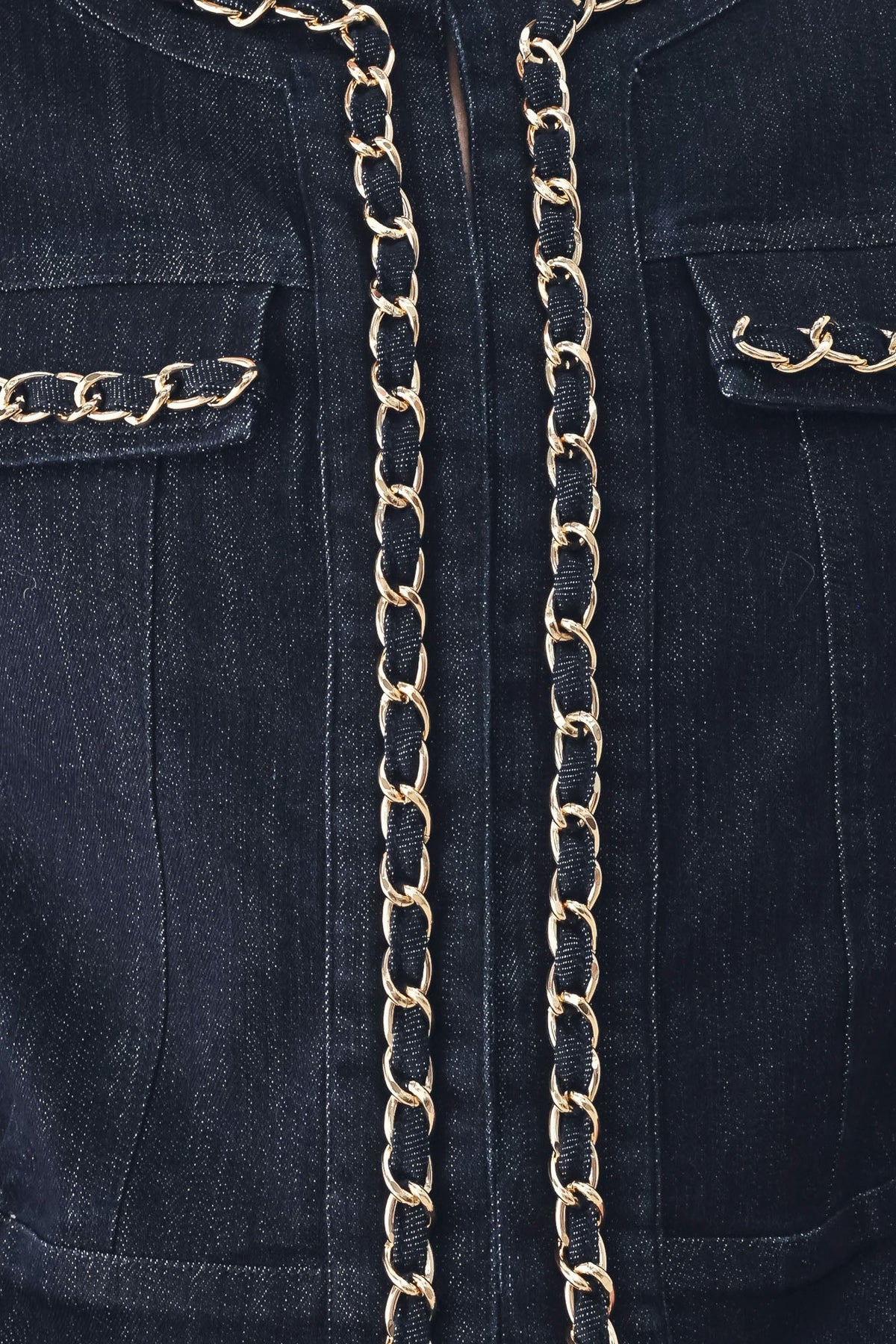 After Hours Indigo Chain-Trim Denim Jacket