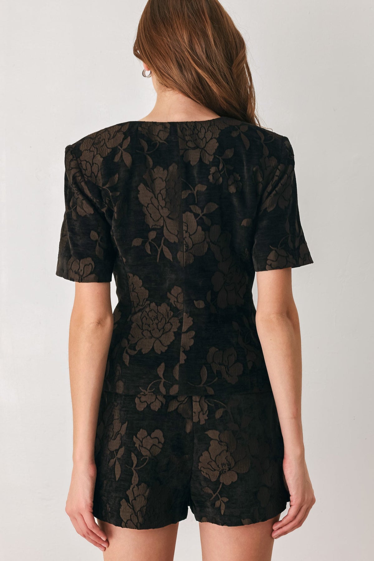 Cocoa Tapestry Jacquard Button-Down Top
