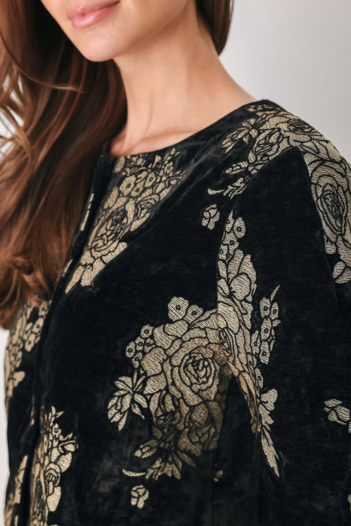 Gilded Velvet Black & Gold Jacquard Cropped Jacket