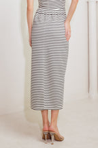 Classic striped midi skirt with front pocket & elasticized waist.