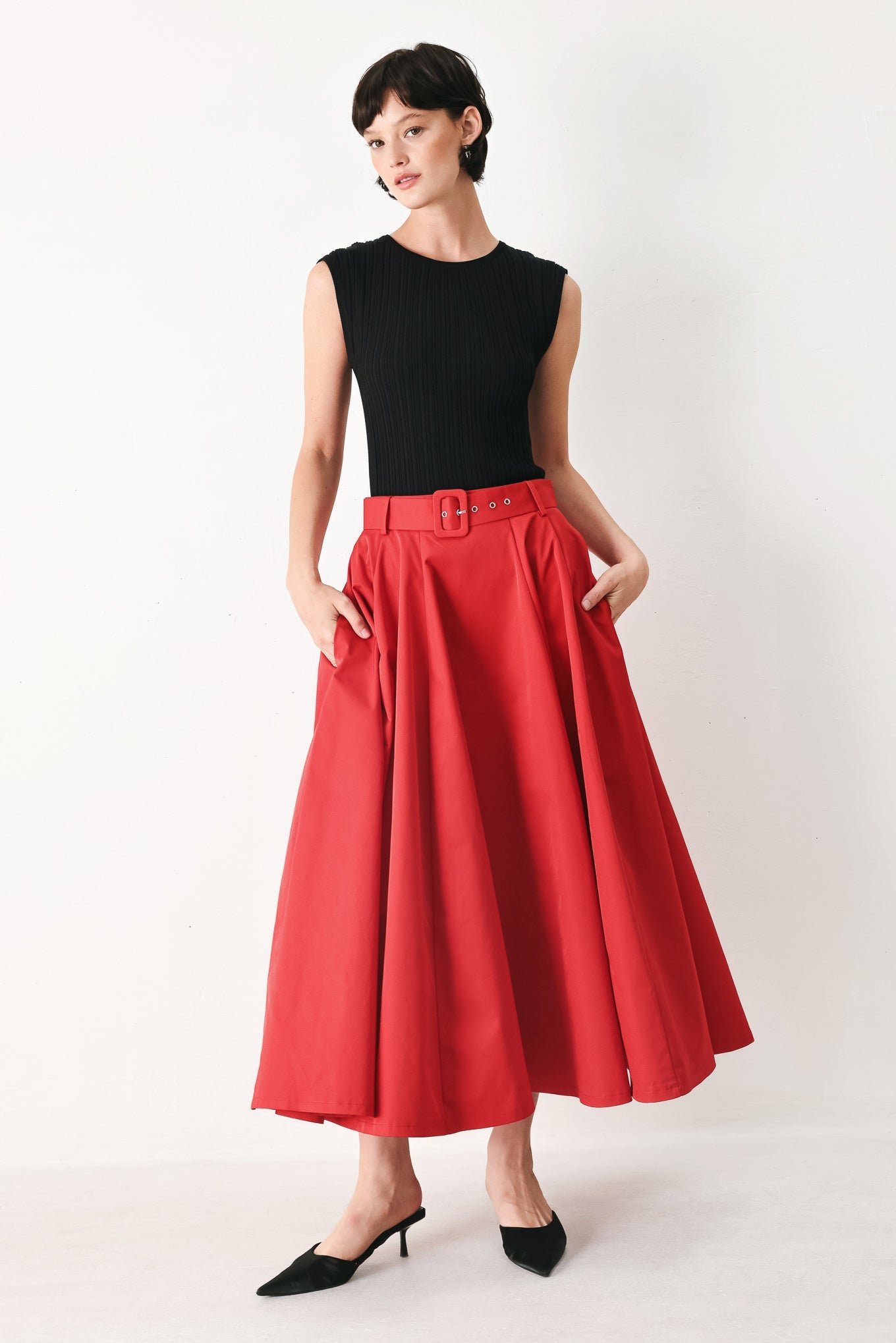 Rouge Allure Full Midi Skirt