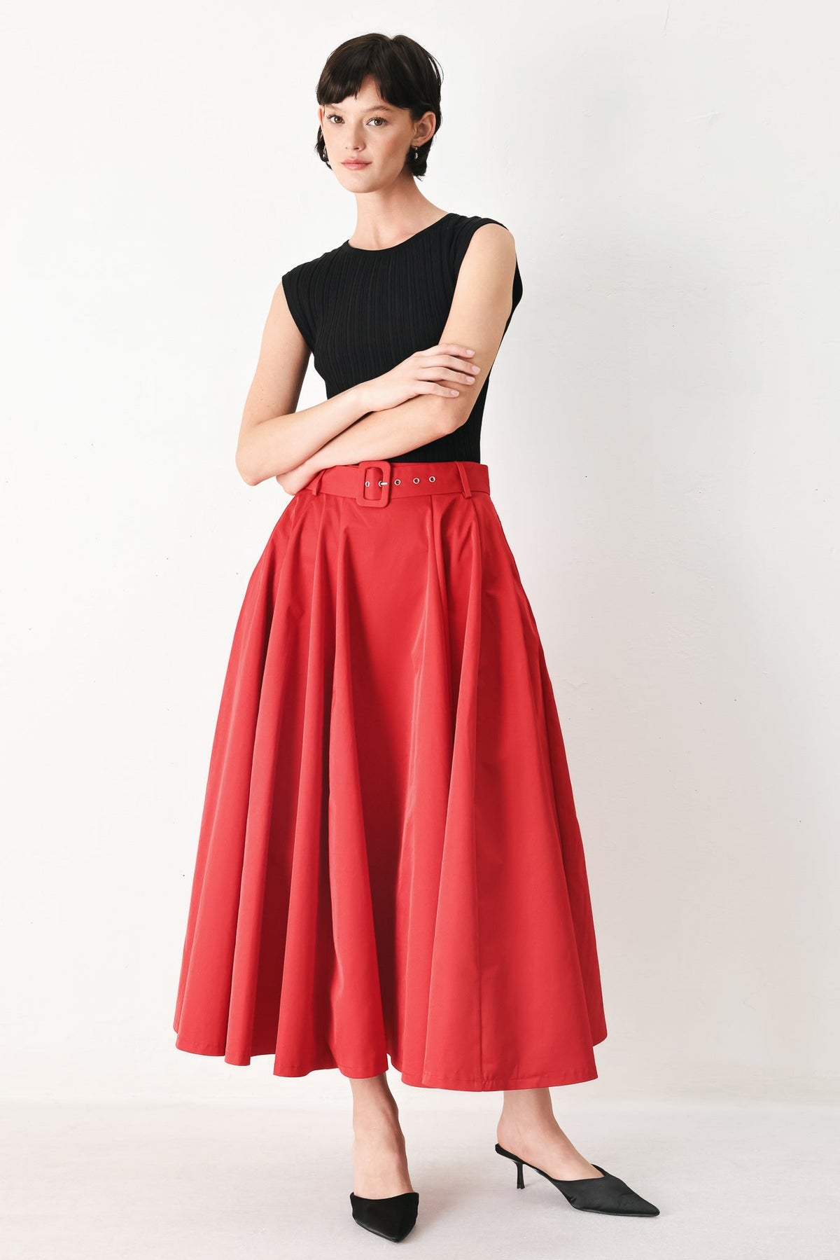 Rouge Allure Full Midi Skirt