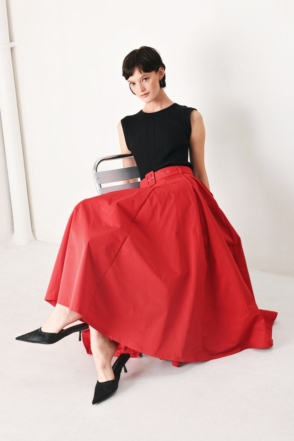 Rouge Allure Full Midi Skirt