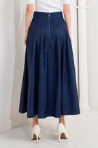 LUXE FLARE WOVEN PLEATED MIDI SKIRT