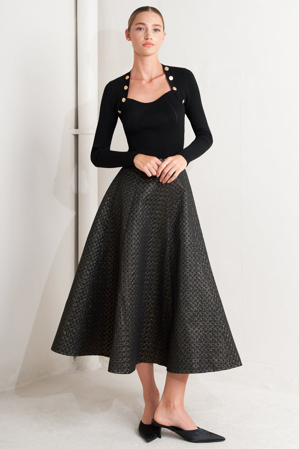EVENING SCULPT METALLIC WOVEN CIRCLE SKIRT
