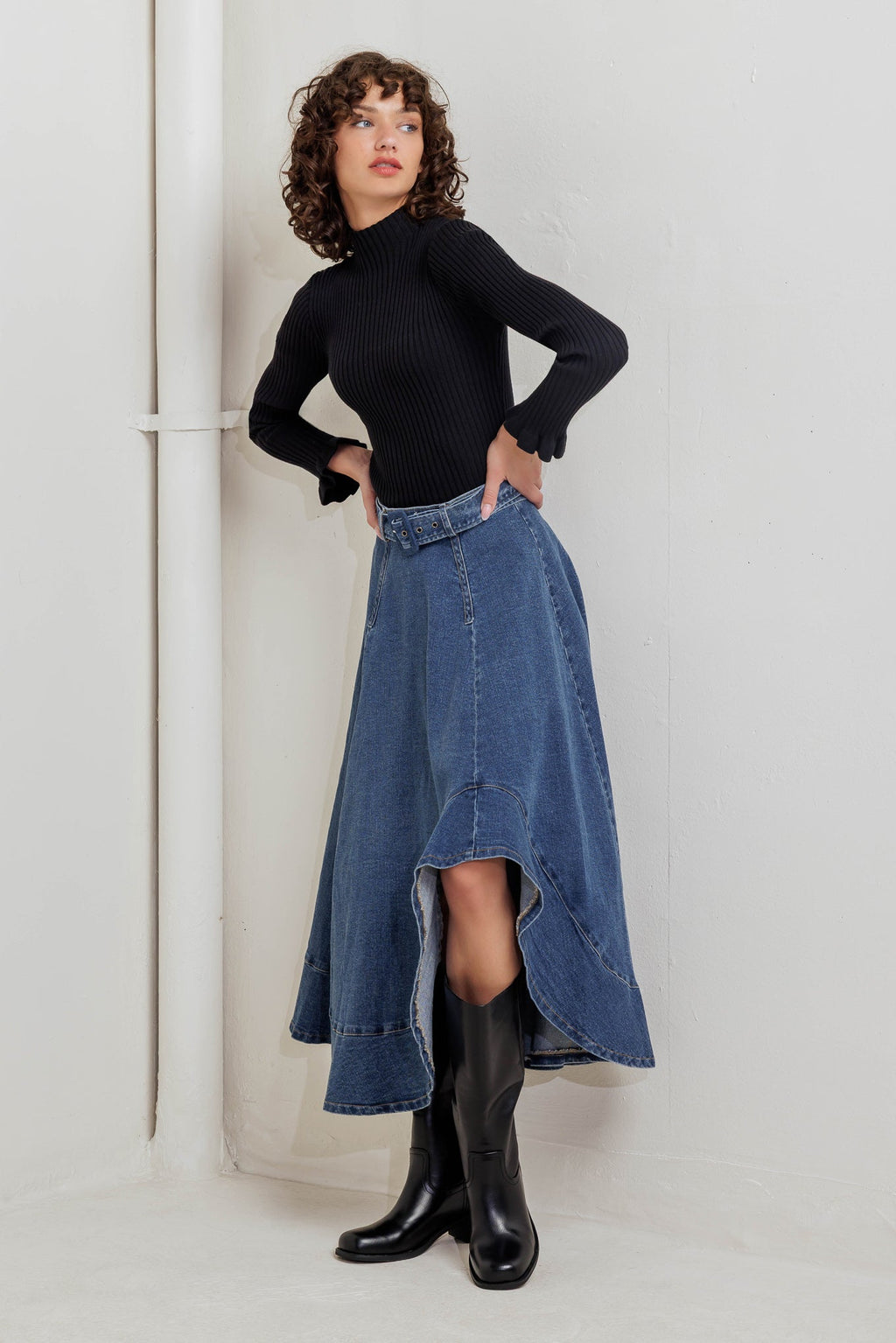 COWBOY CURVE DENIM MIDI SKIRT