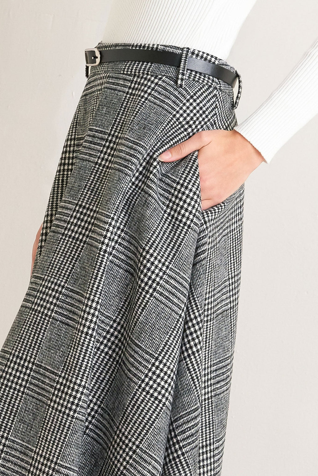 CITY CHECKLINE WOOLEN WOVEN MIDI SKIRT