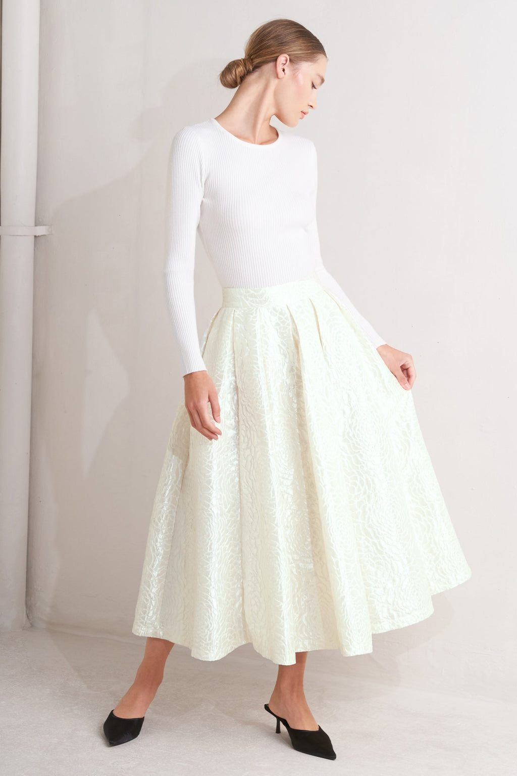 ROSÉ TEXTURE WOVEN FULL MIDI SKIRT