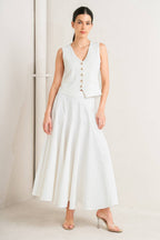 PALE FRAME WHITE WOVEN CIRCLE SKIRT
