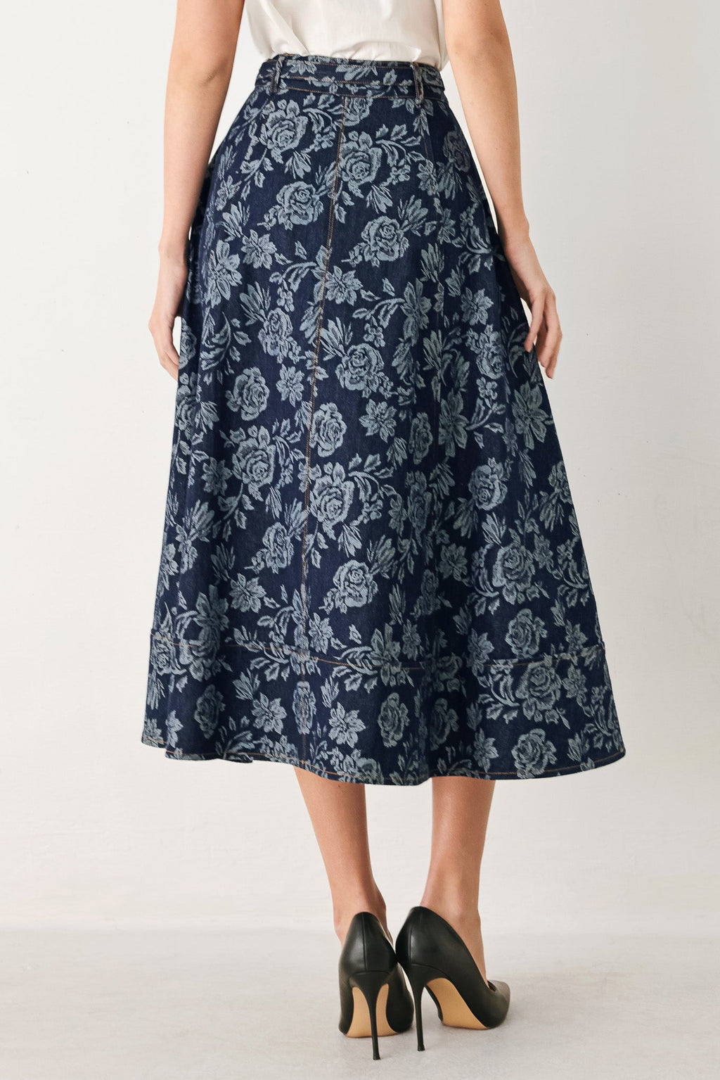 Rosette Floral Jacquard Full Skirt