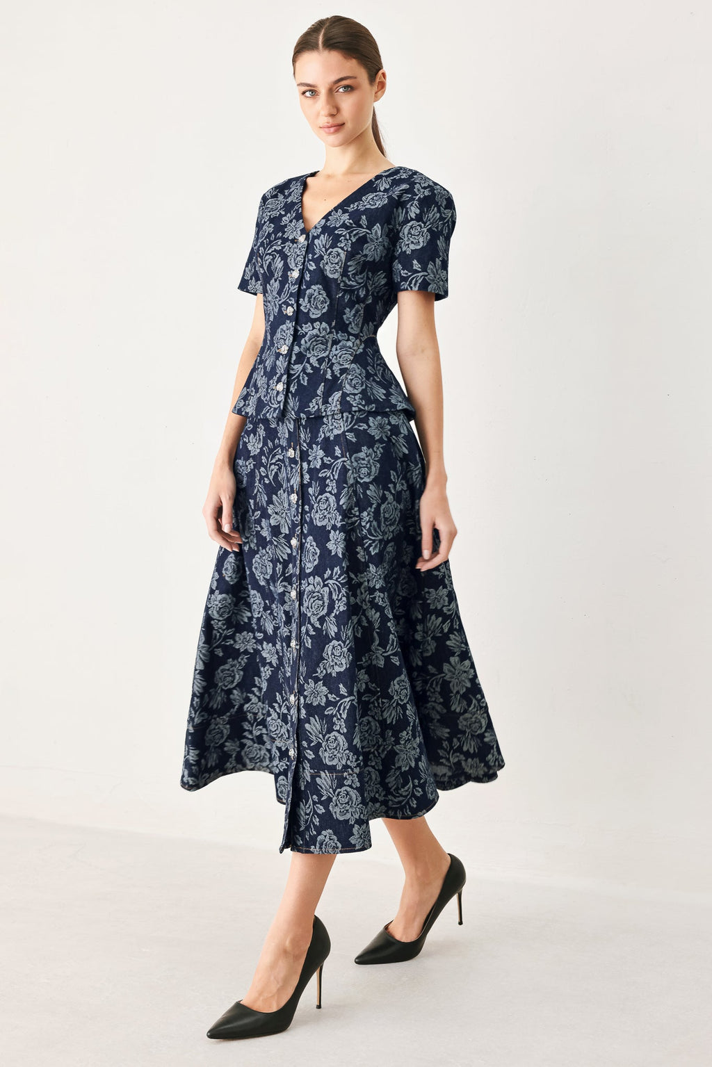 Rosette Floral Jacquard Full Skirt