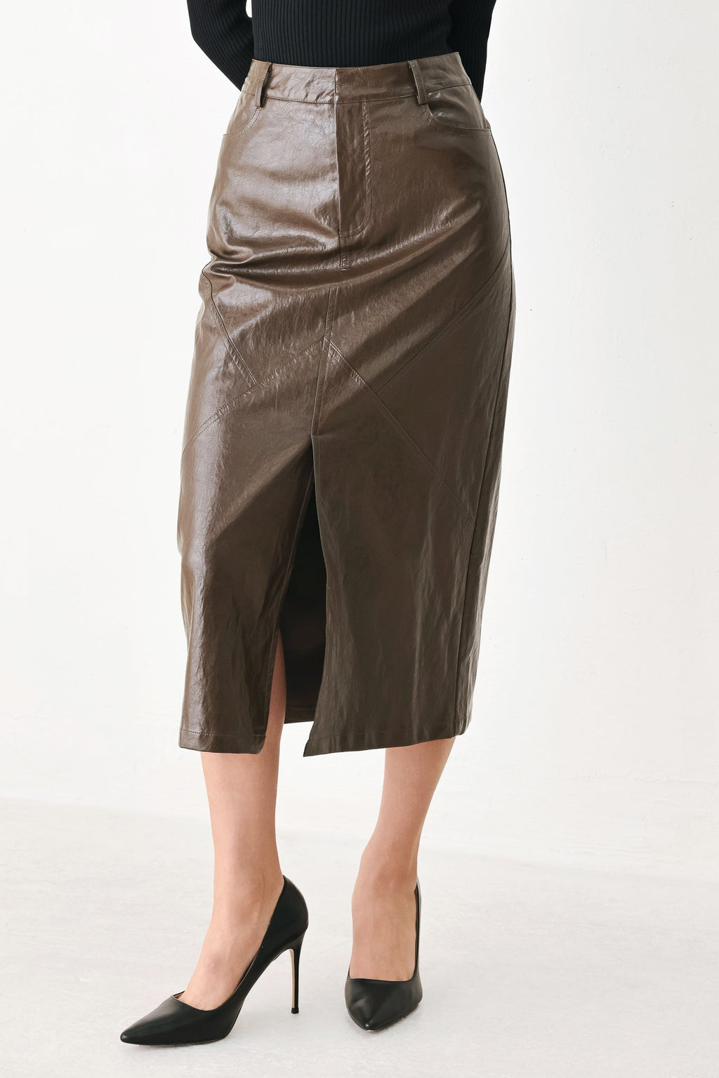 Stone Leather Column Pencil Skirt