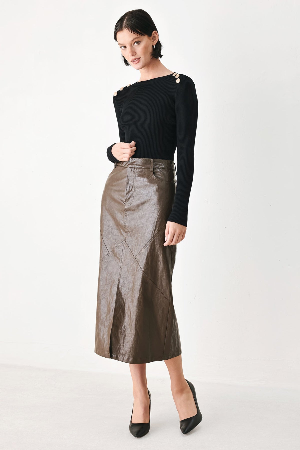 Stone Leather Column Pencil Skirt