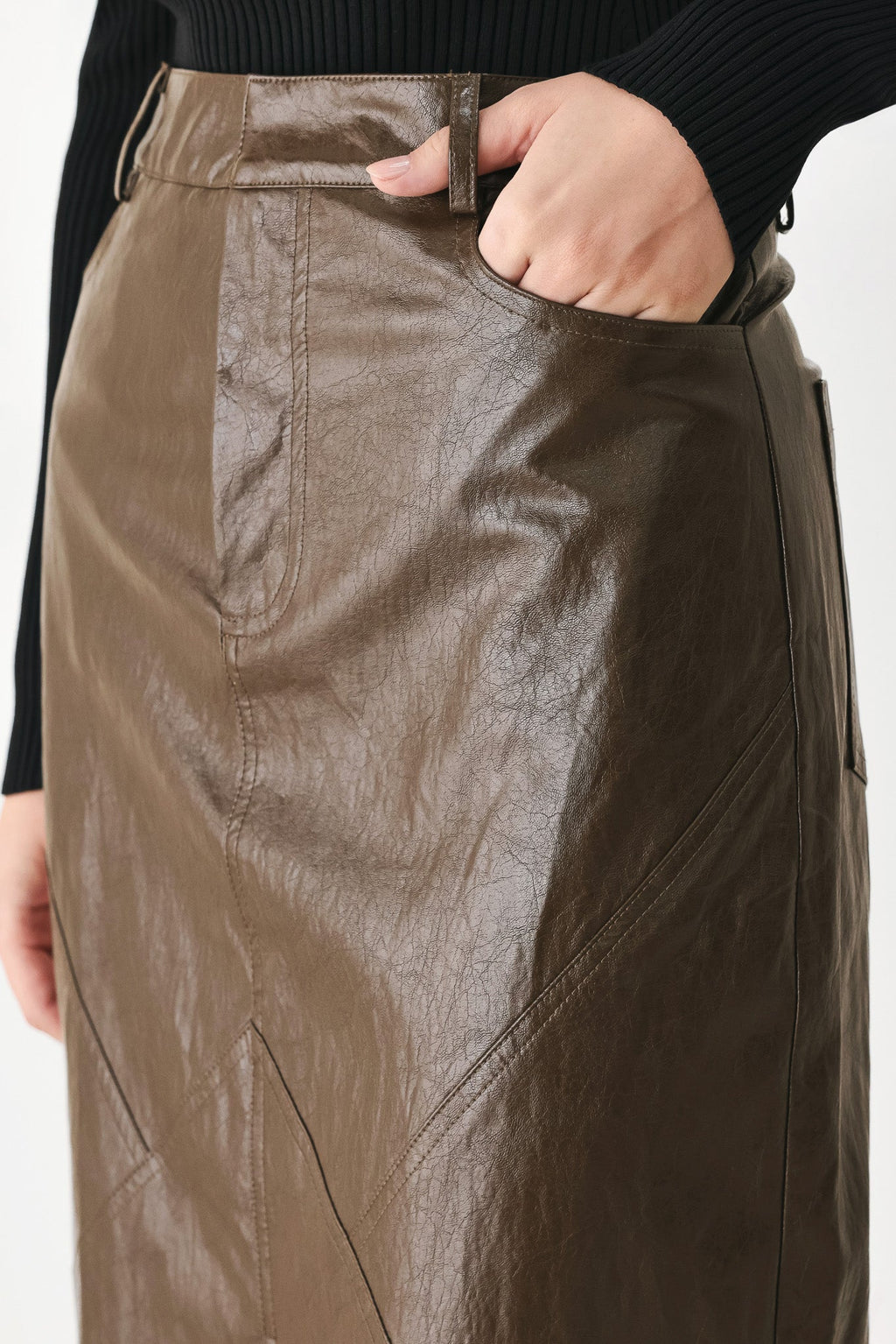 Stone Leather Column Pencil Skirt