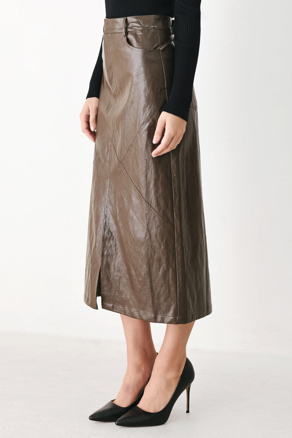 Stone Leather Column Pencil Skirt