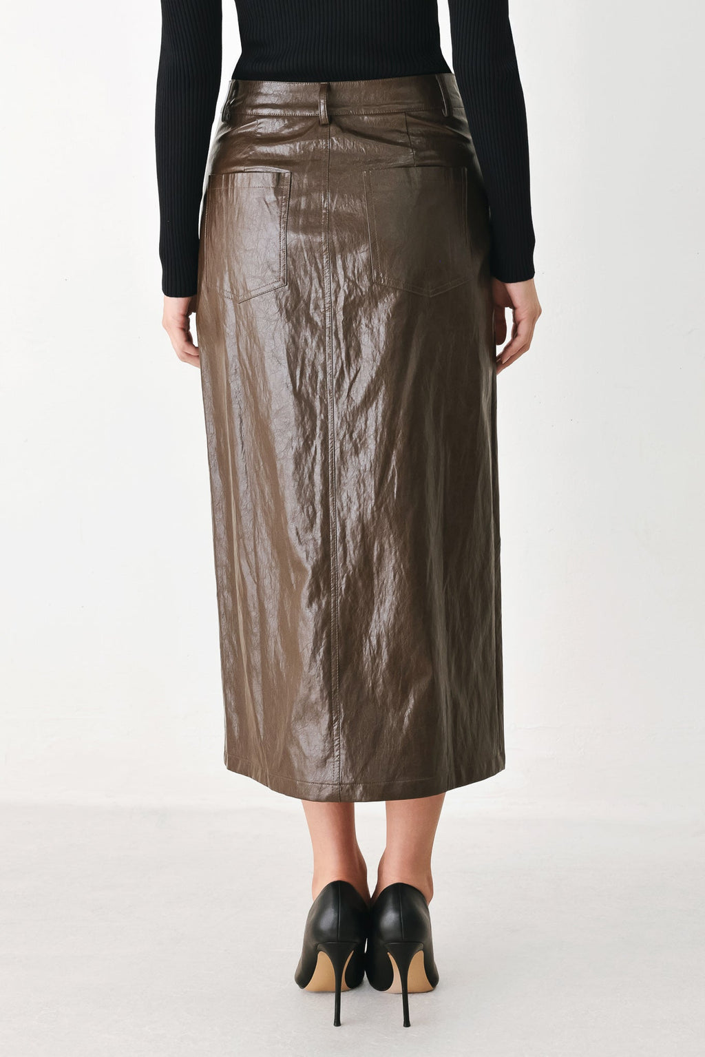Stone Leather Column Pencil Skirt