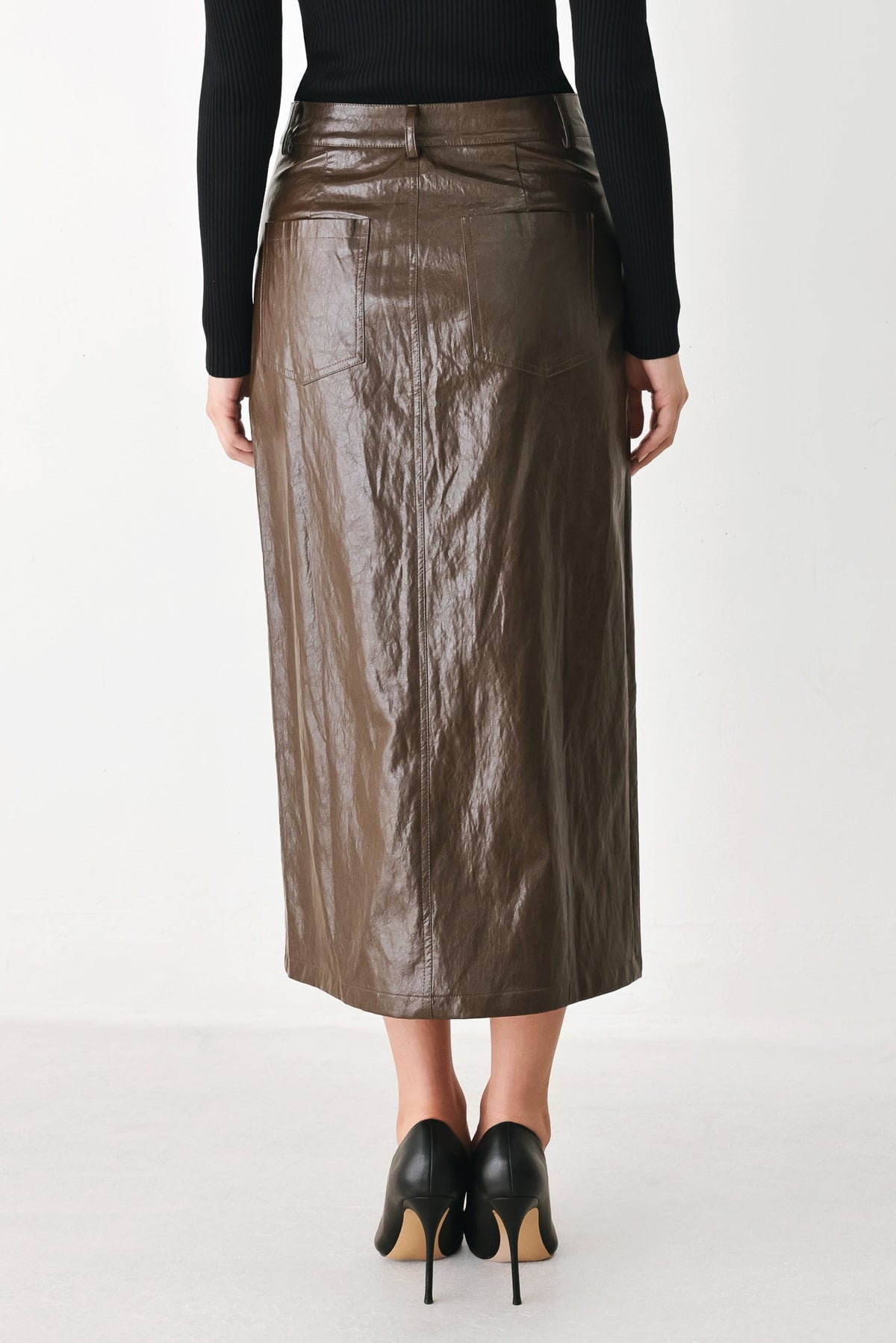 Stone Leather Column Pencil Skirt