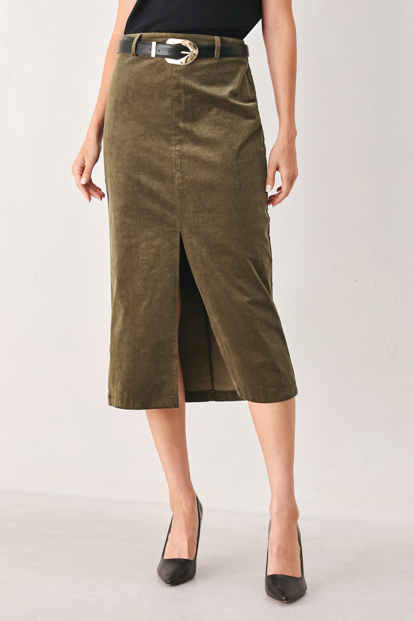 Fernwood Buckle-Belt Midi Skirt