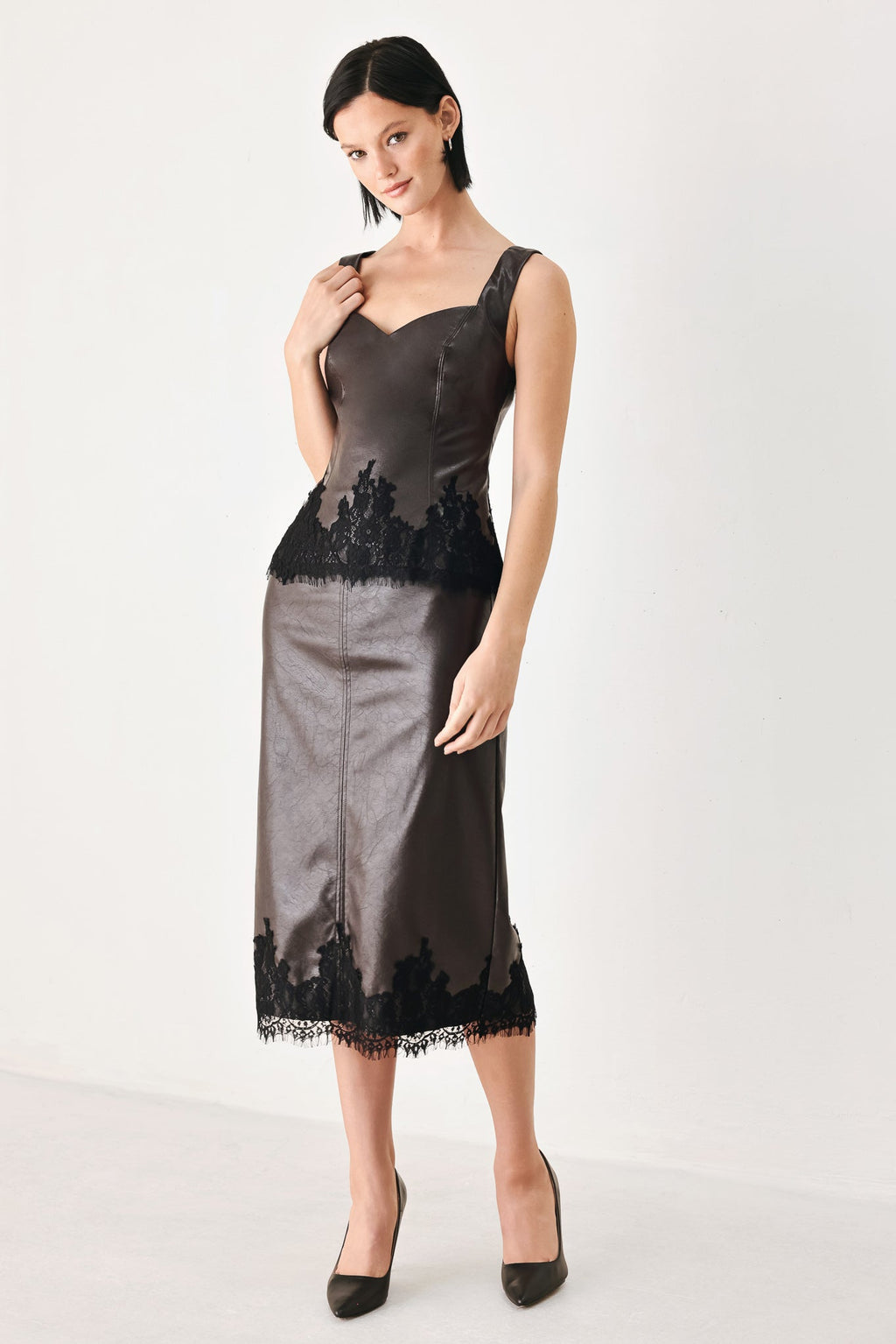 Lace After Dark Faux Leather Pencil Skirt