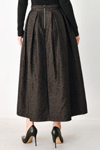 Autumn Elegance Brown Textured Belted Midi Skirt