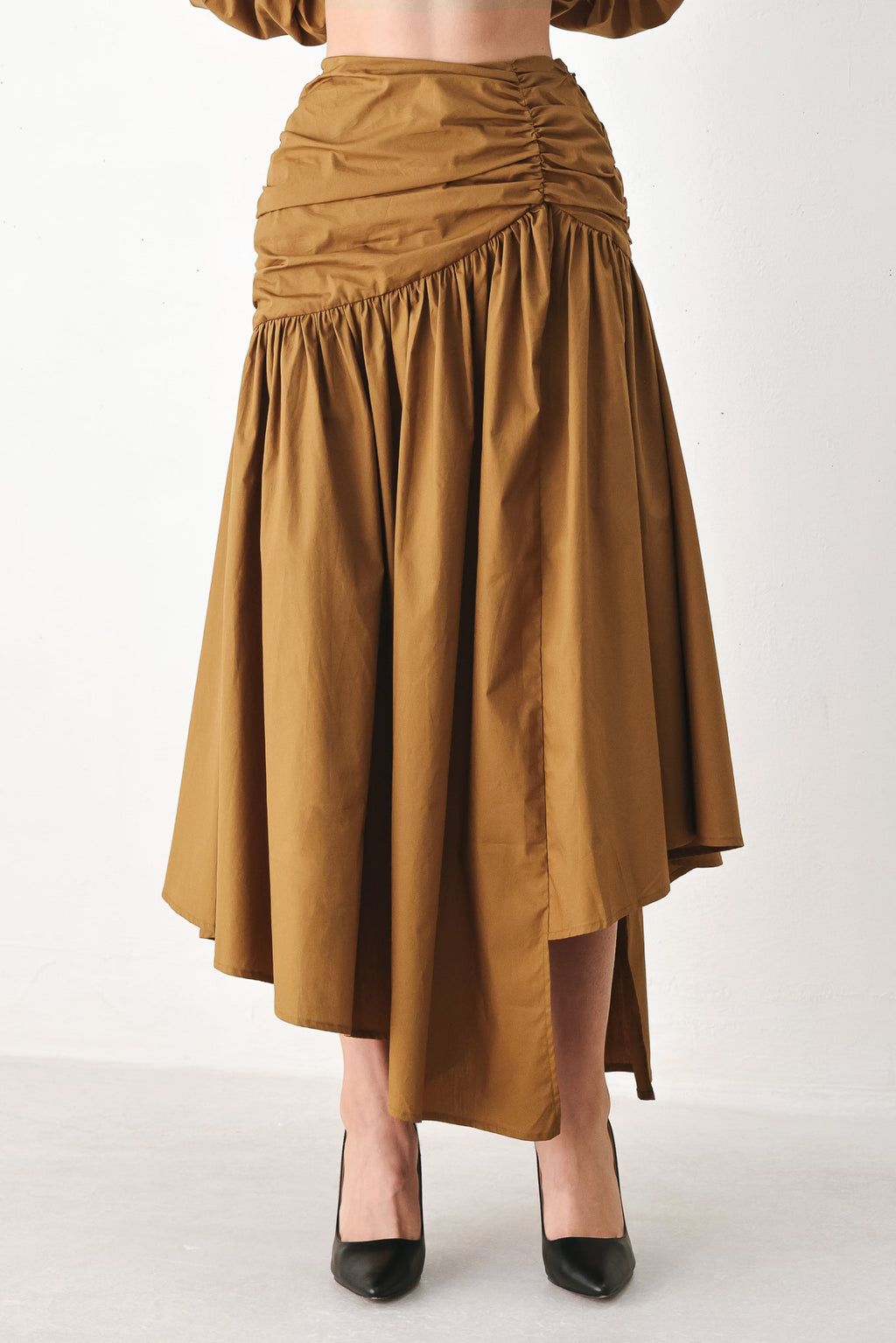 Golden Brown Cascade Midi Skirt