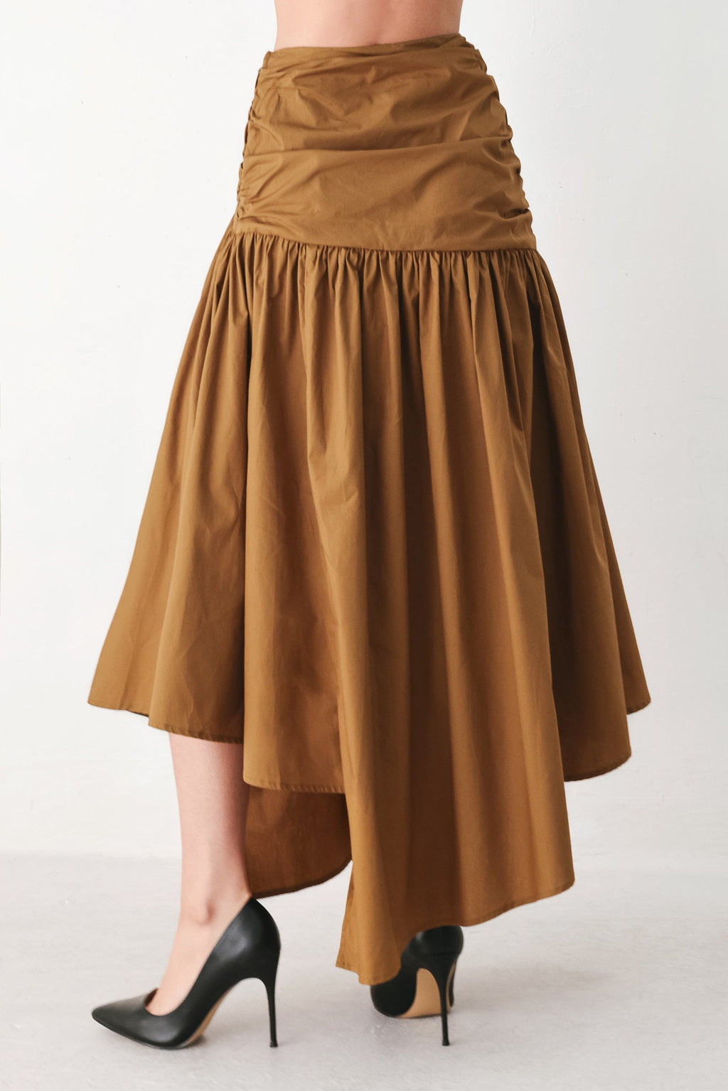 Golden Brown Cascade Midi Skirt