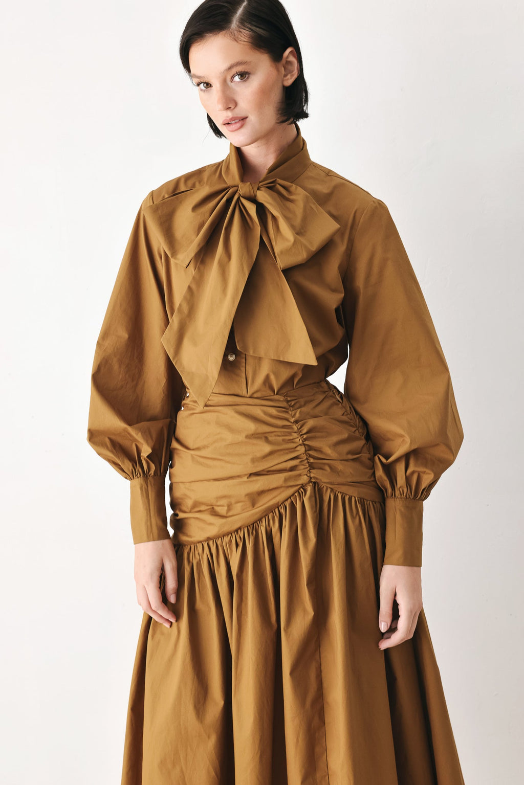 Golden Brown Cascade Midi Skirt