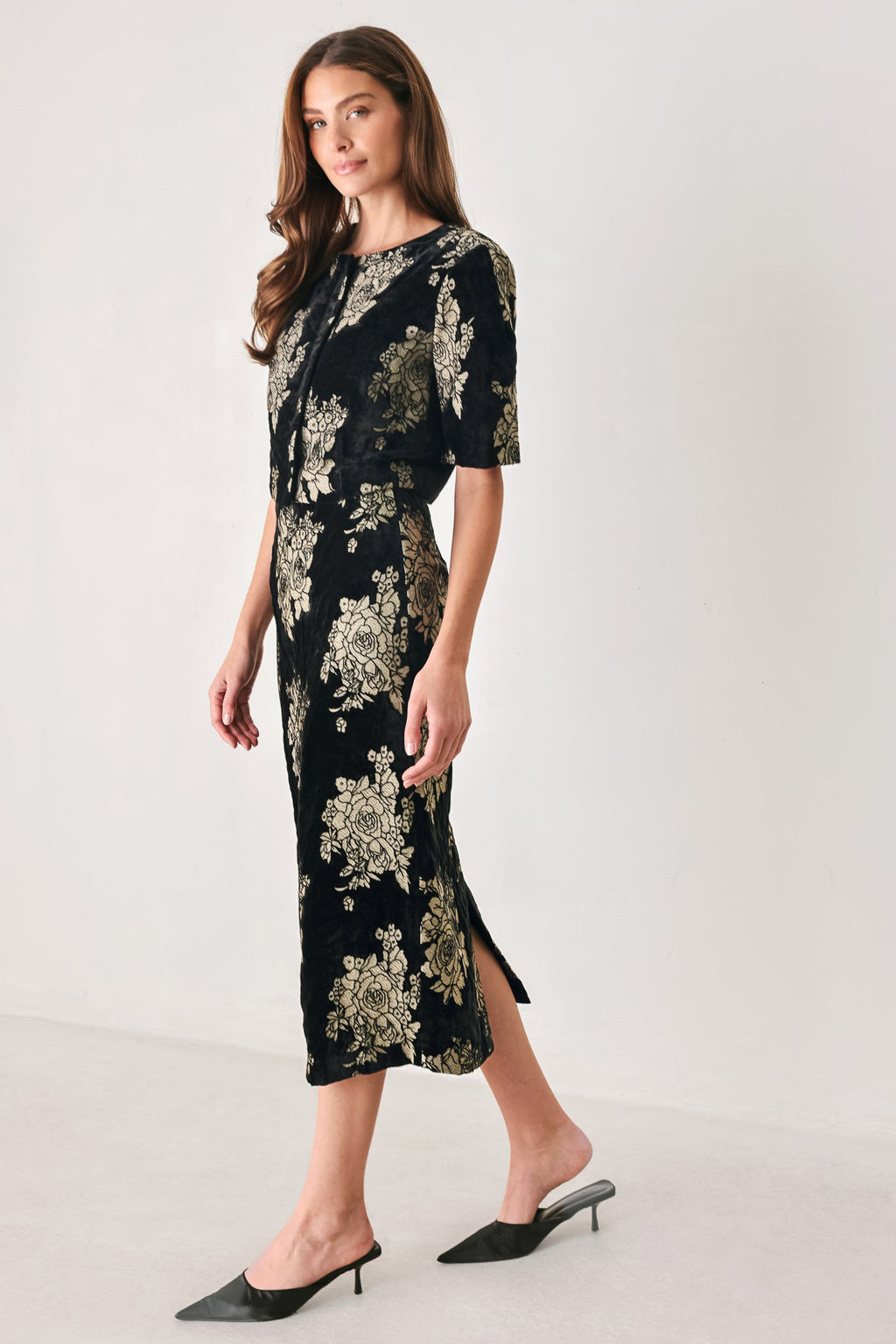Gilded Velvet Black & Gold Jacquard Midi Skirt