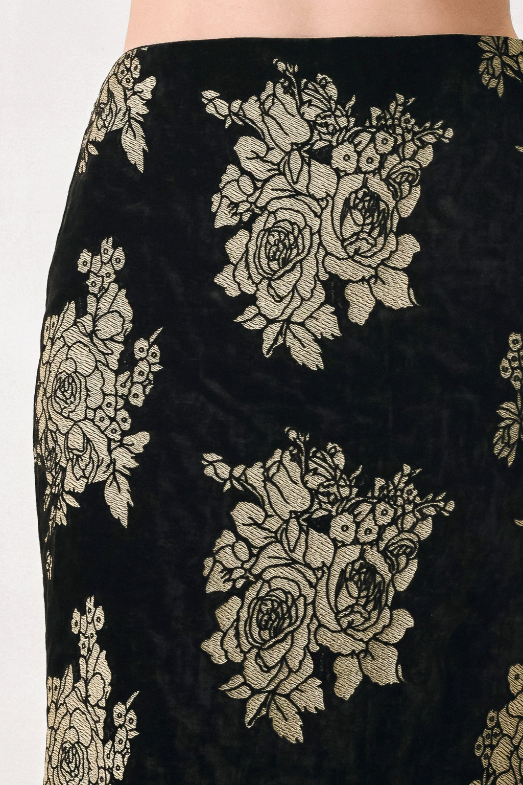 Gilded Velvet Black & Gold Jacquard Midi Skirt