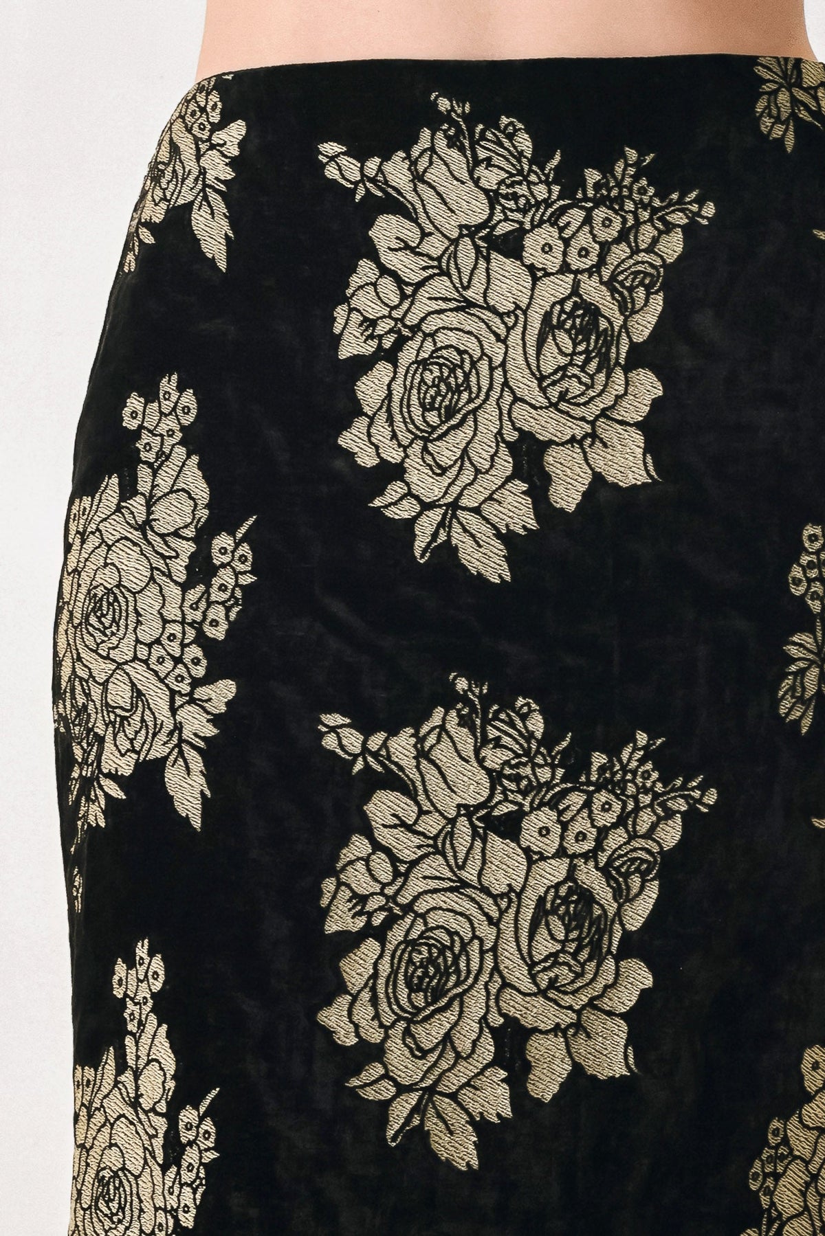 Gilded Velvet Black & Gold Jacquard Midi Skirt