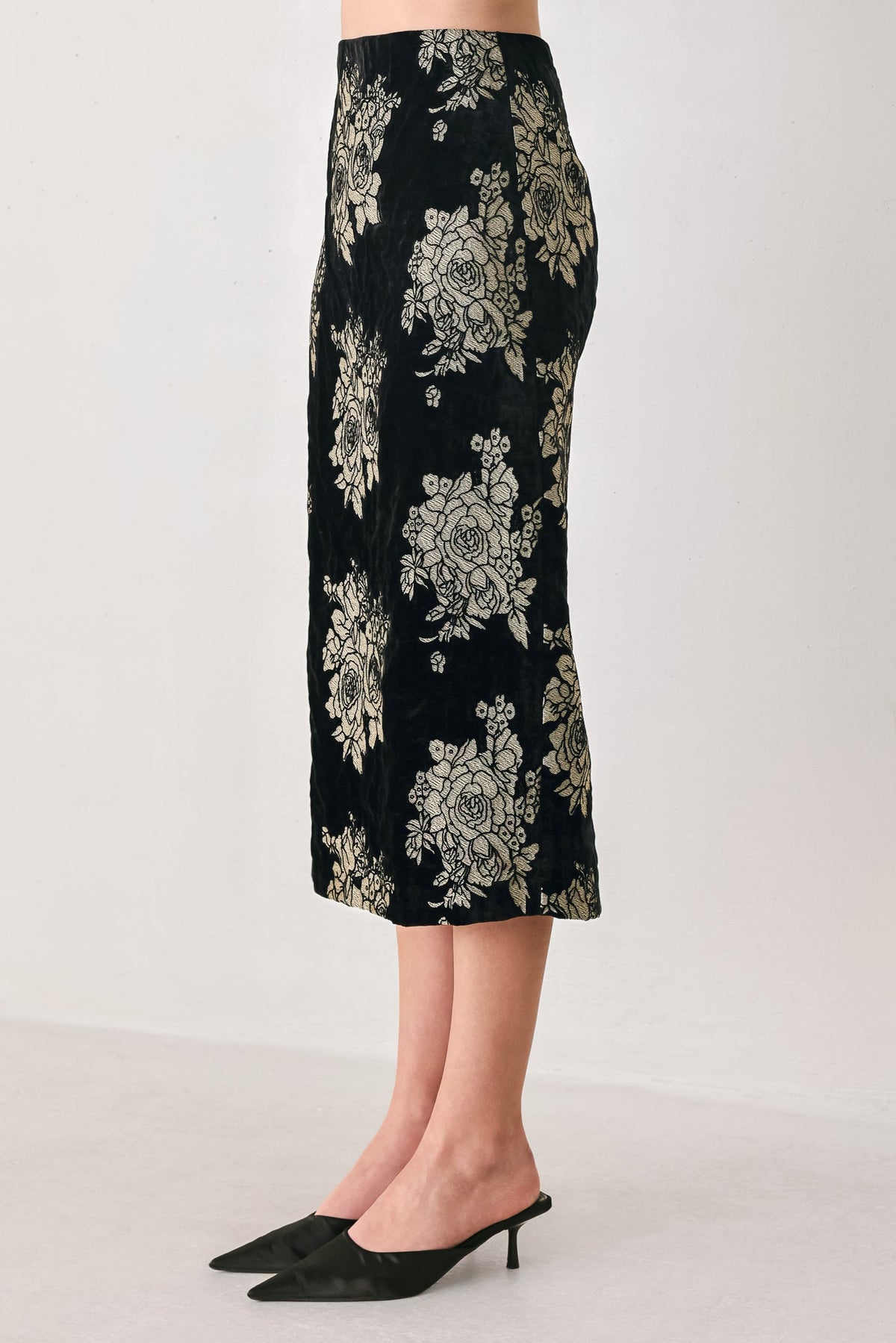 Gilded Velvet Black & Gold Jacquard Midi Skirt