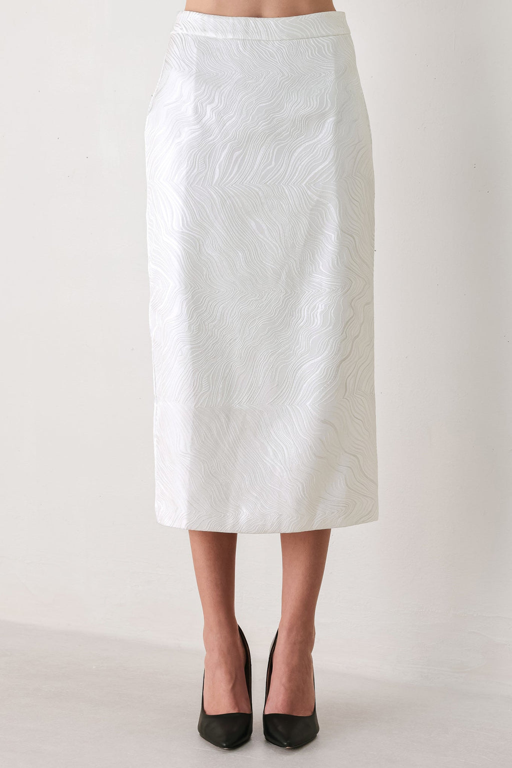 Ivory Texture White Jacquard Pencil Skirt