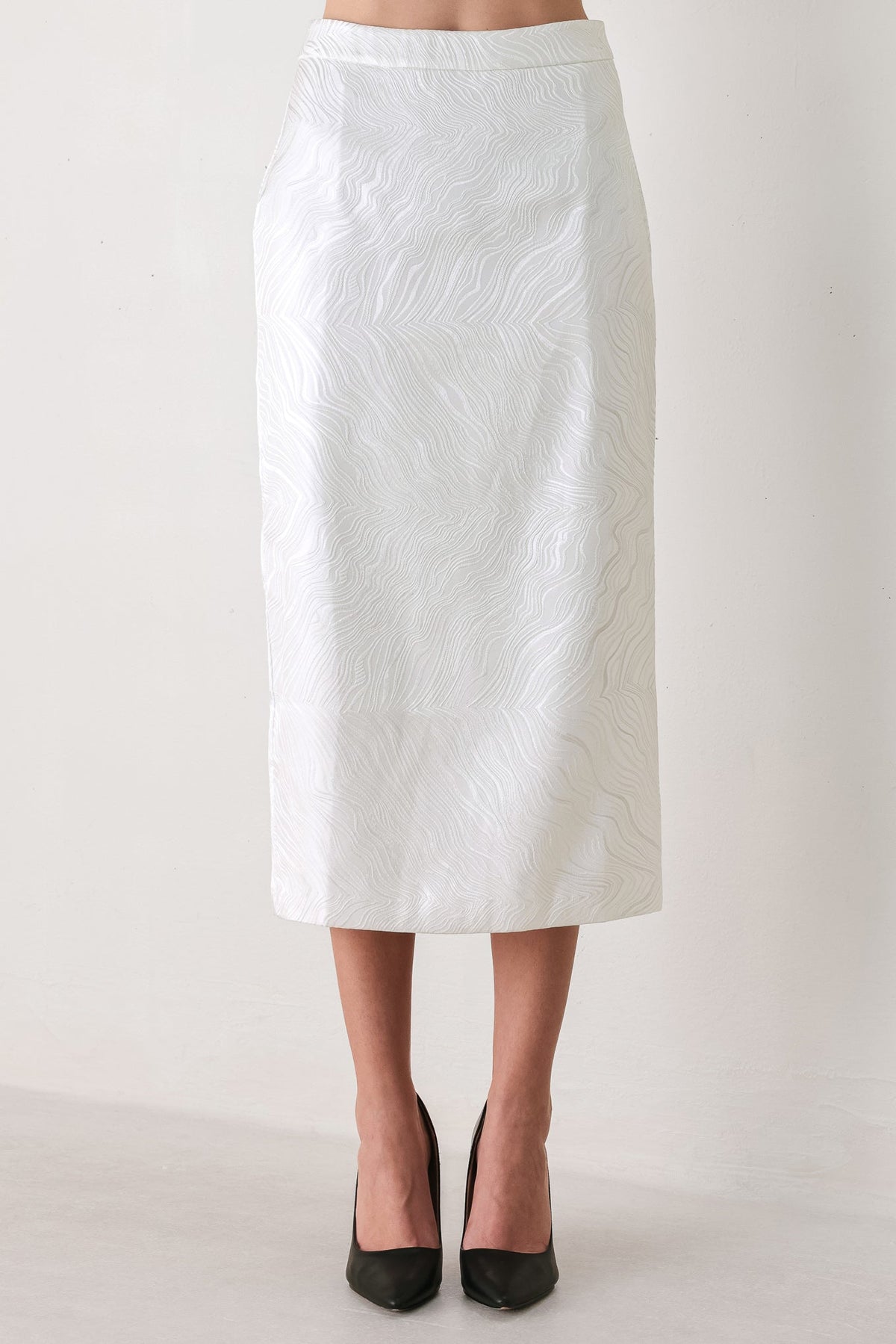 Ivory Texture White Jacquard Pencil Skirt