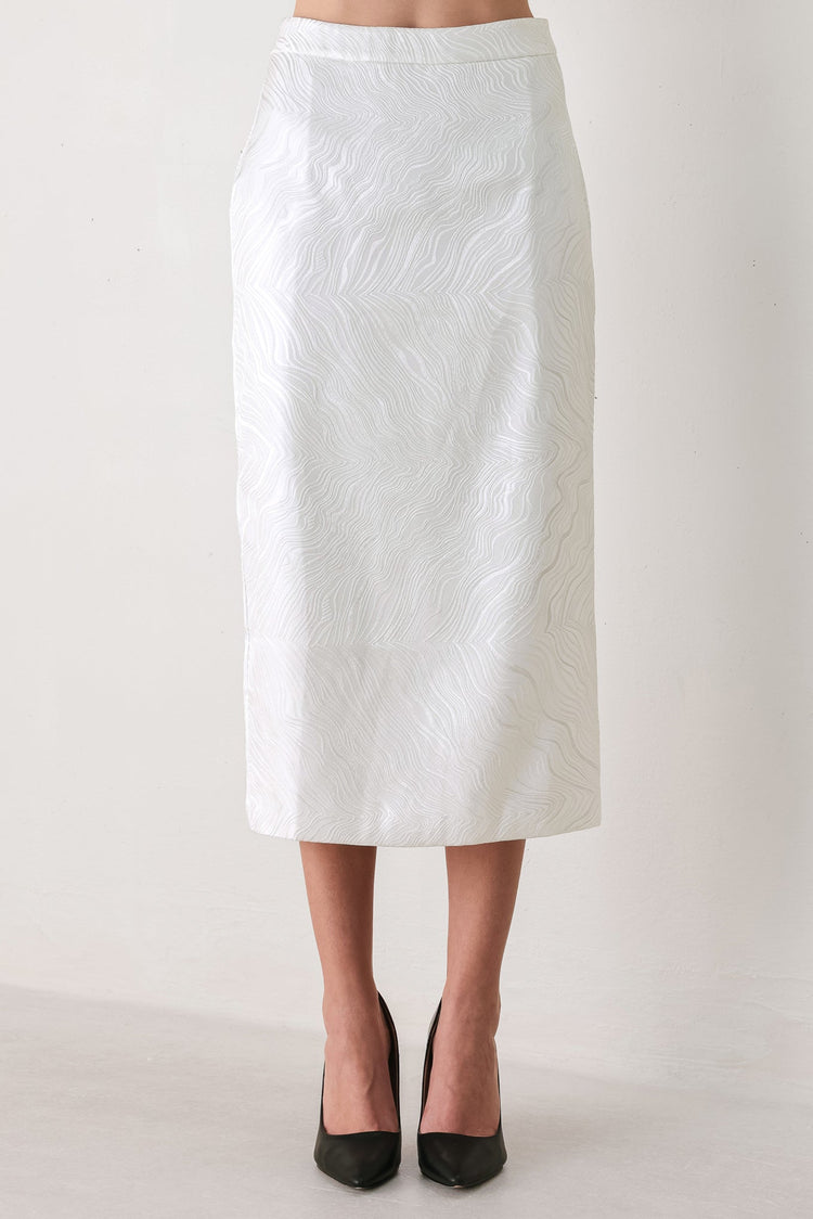Ivory Texture White Jacquard Pencil Skirt