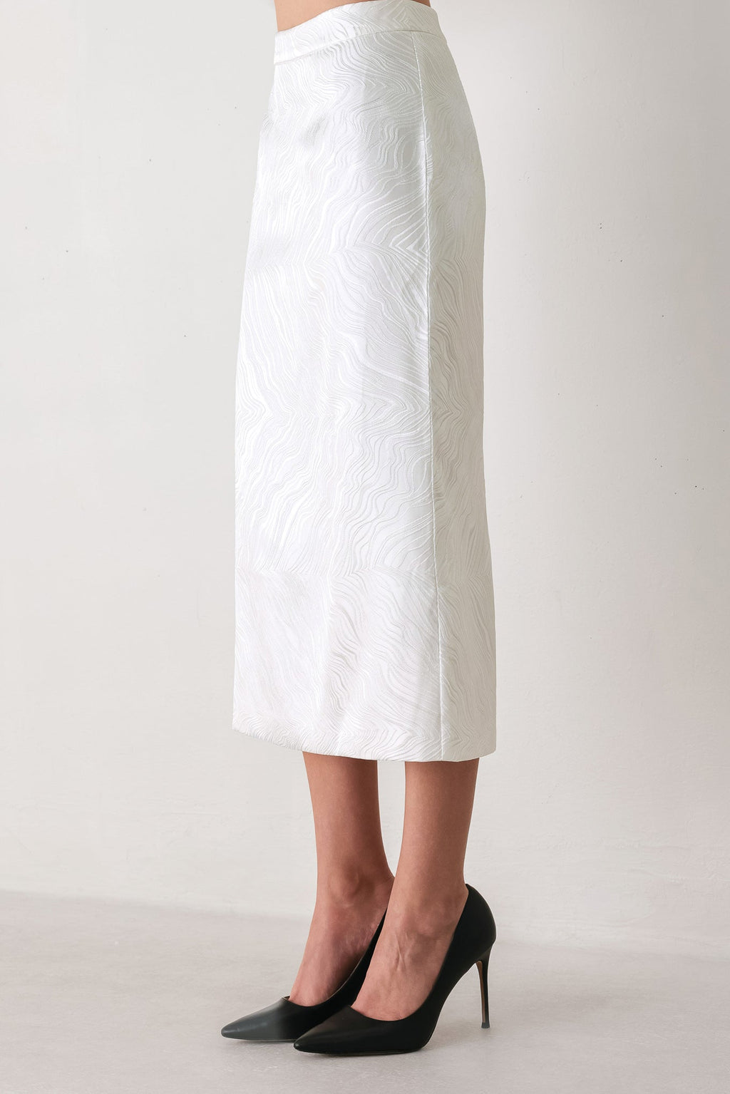 Ivory Texture White Jacquard Pencil Skirt