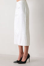 Ivory Texture White Jacquard Pencil Skirt