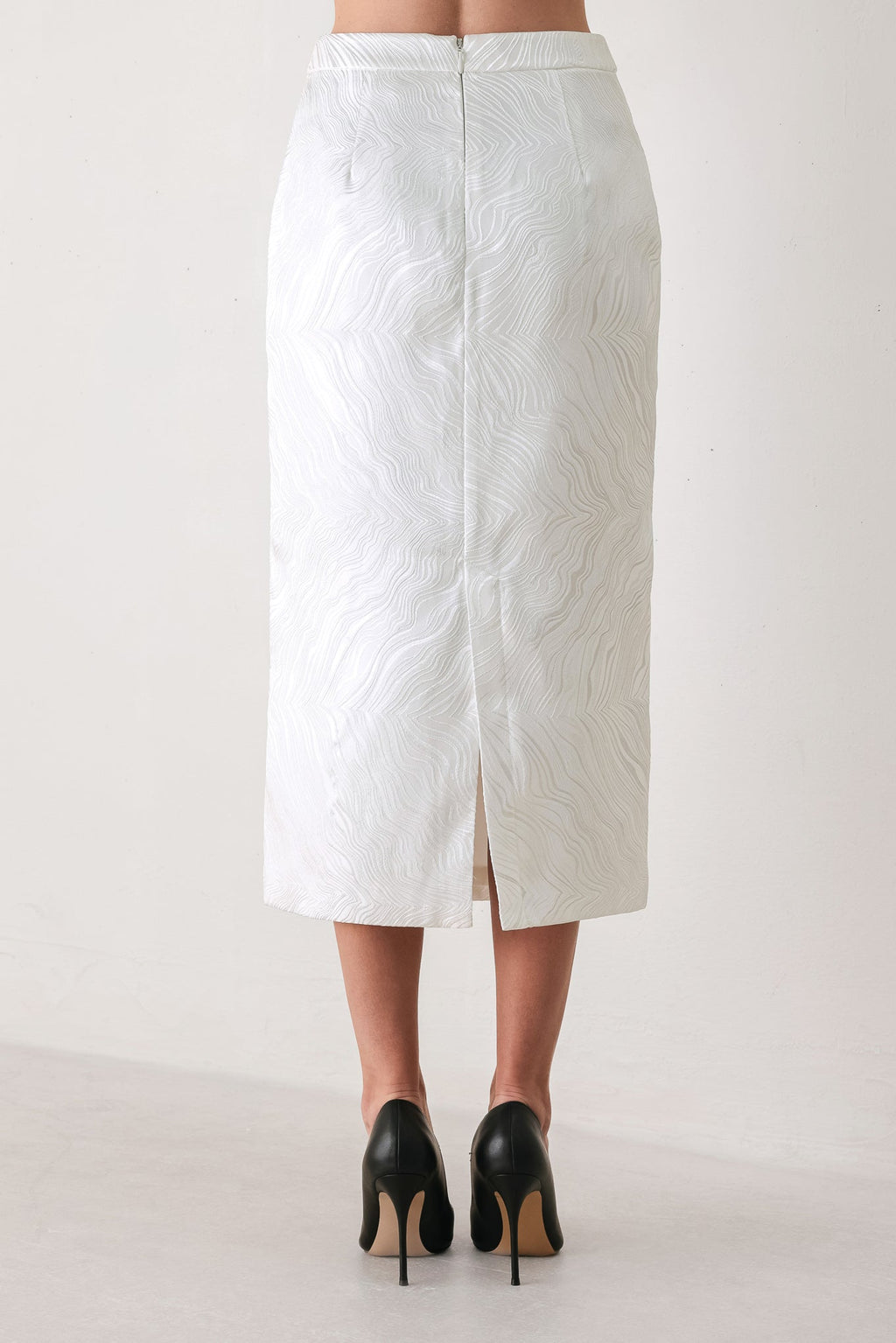 Ivory Texture White Jacquard Pencil Skirt