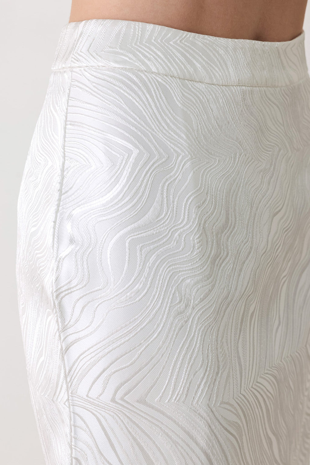Ivory Texture White Jacquard Pencil Skirt