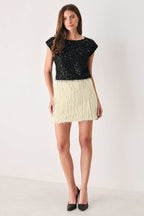 Cream Featherlight Eyelash Fringe Mini Skirt