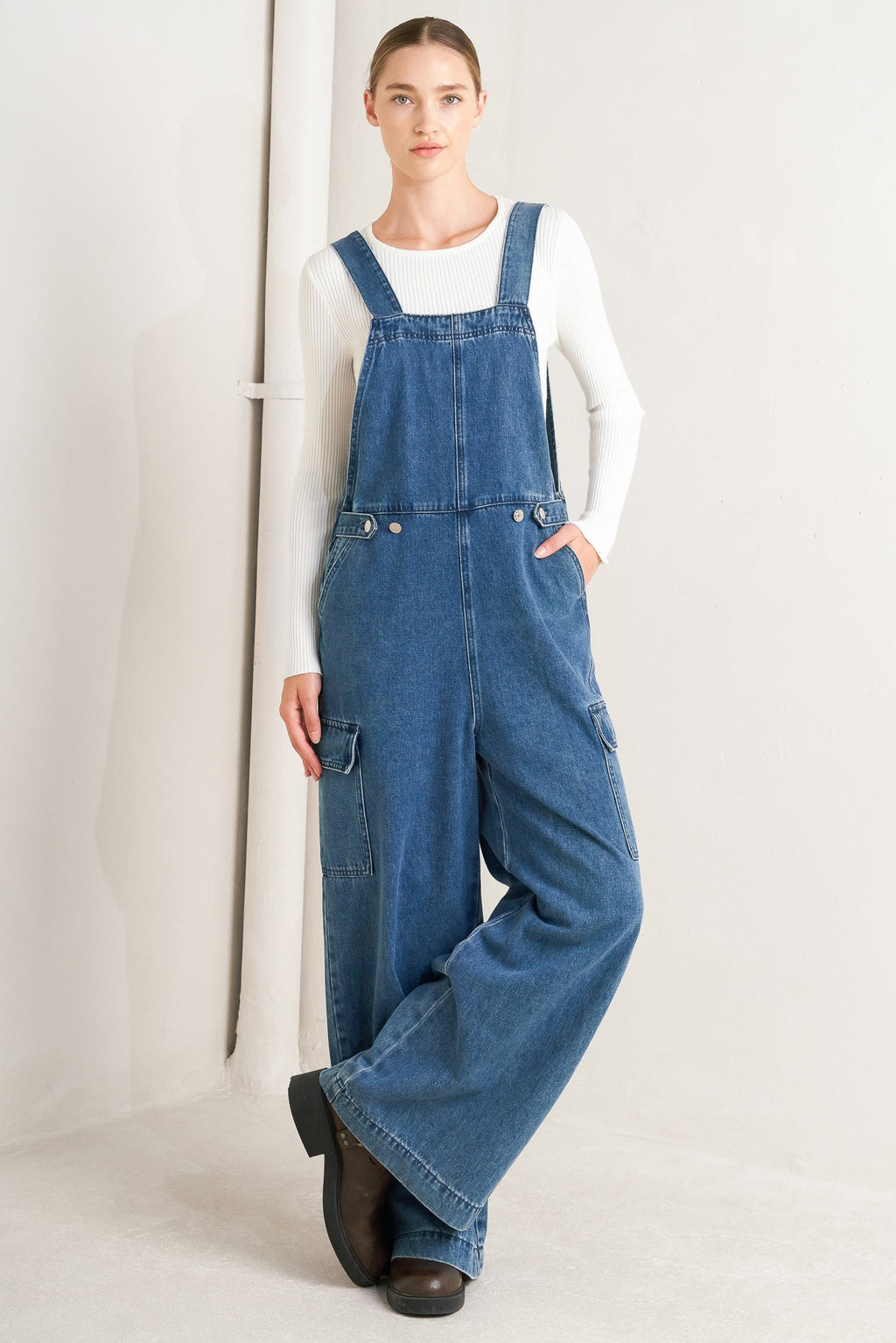 LET ME TALK DENIM CARGO OVERALLS