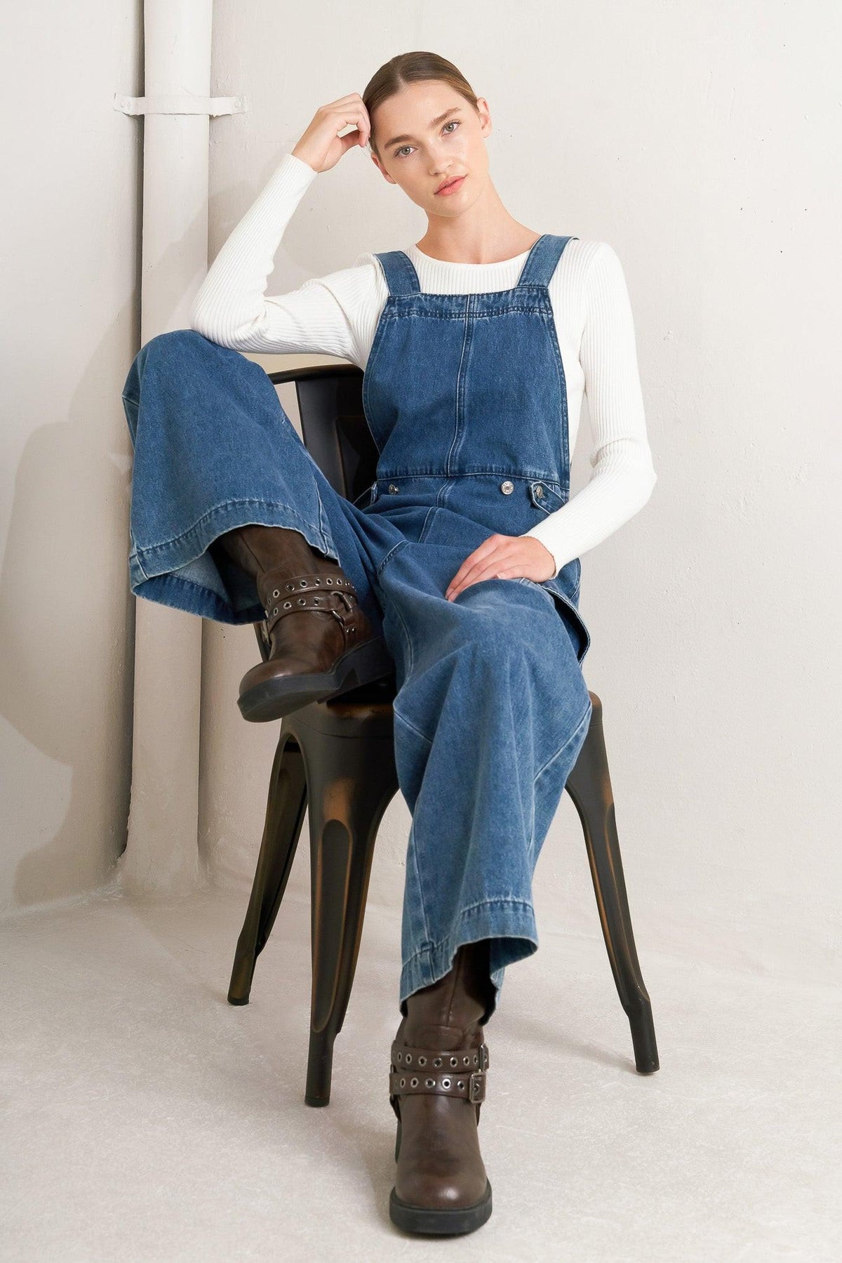 Let Me Talk Denim Cargo Overalls