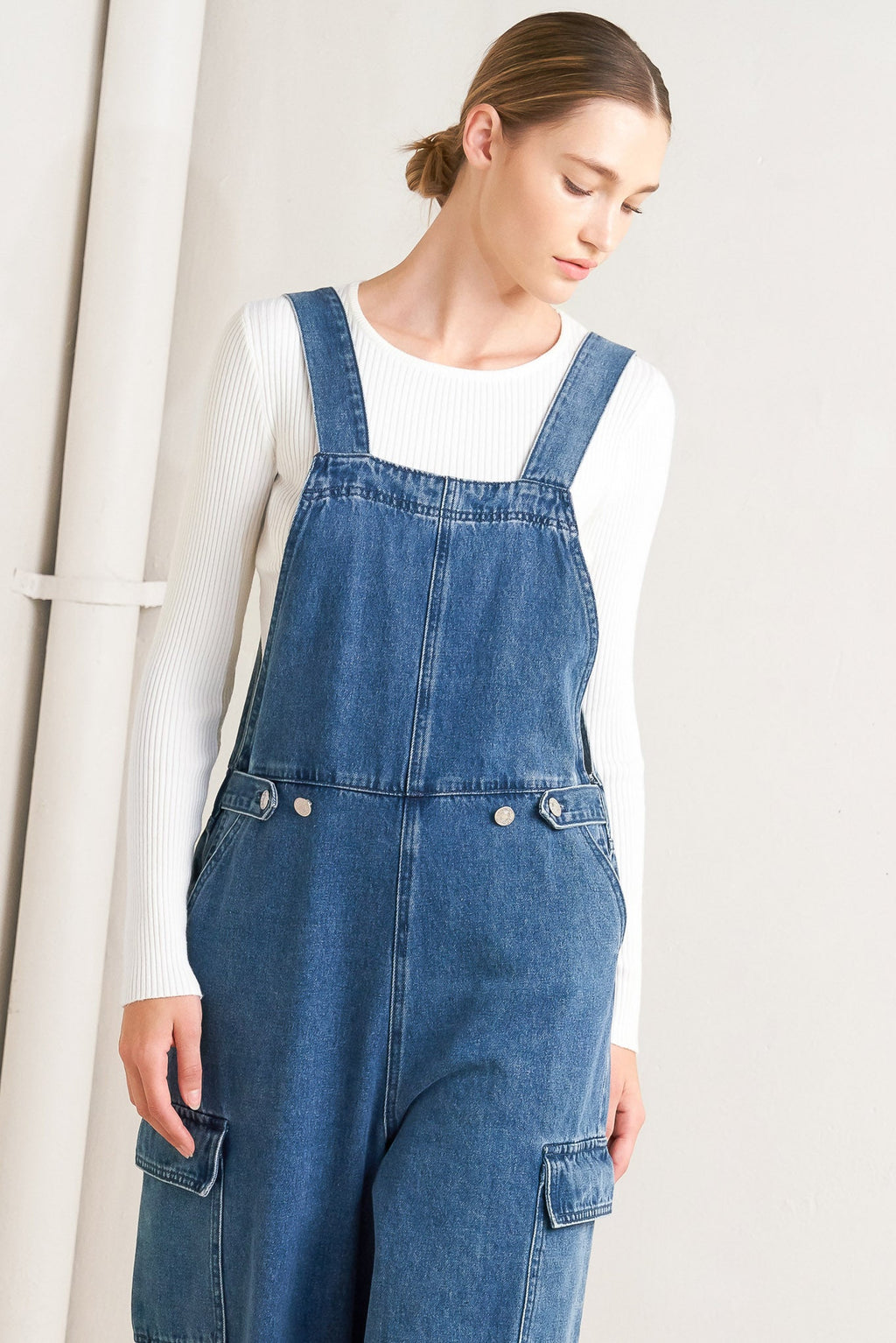 LET ME TALK DENIM CARGO OVERALLS