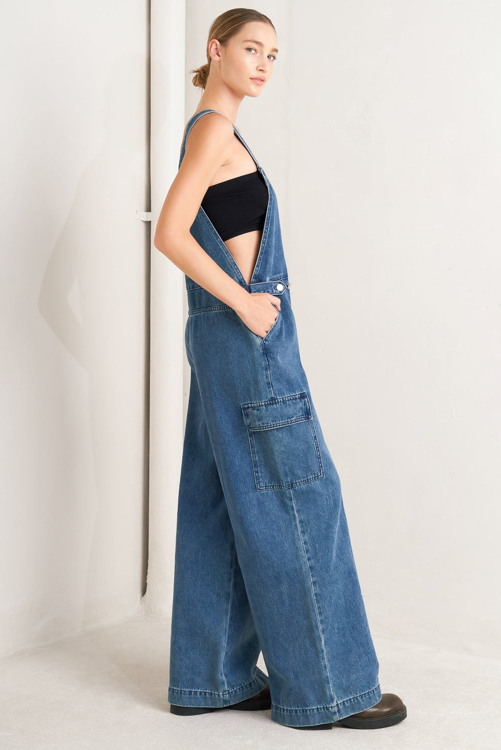 LET ME TALK DENIM CARGO OVERALLS