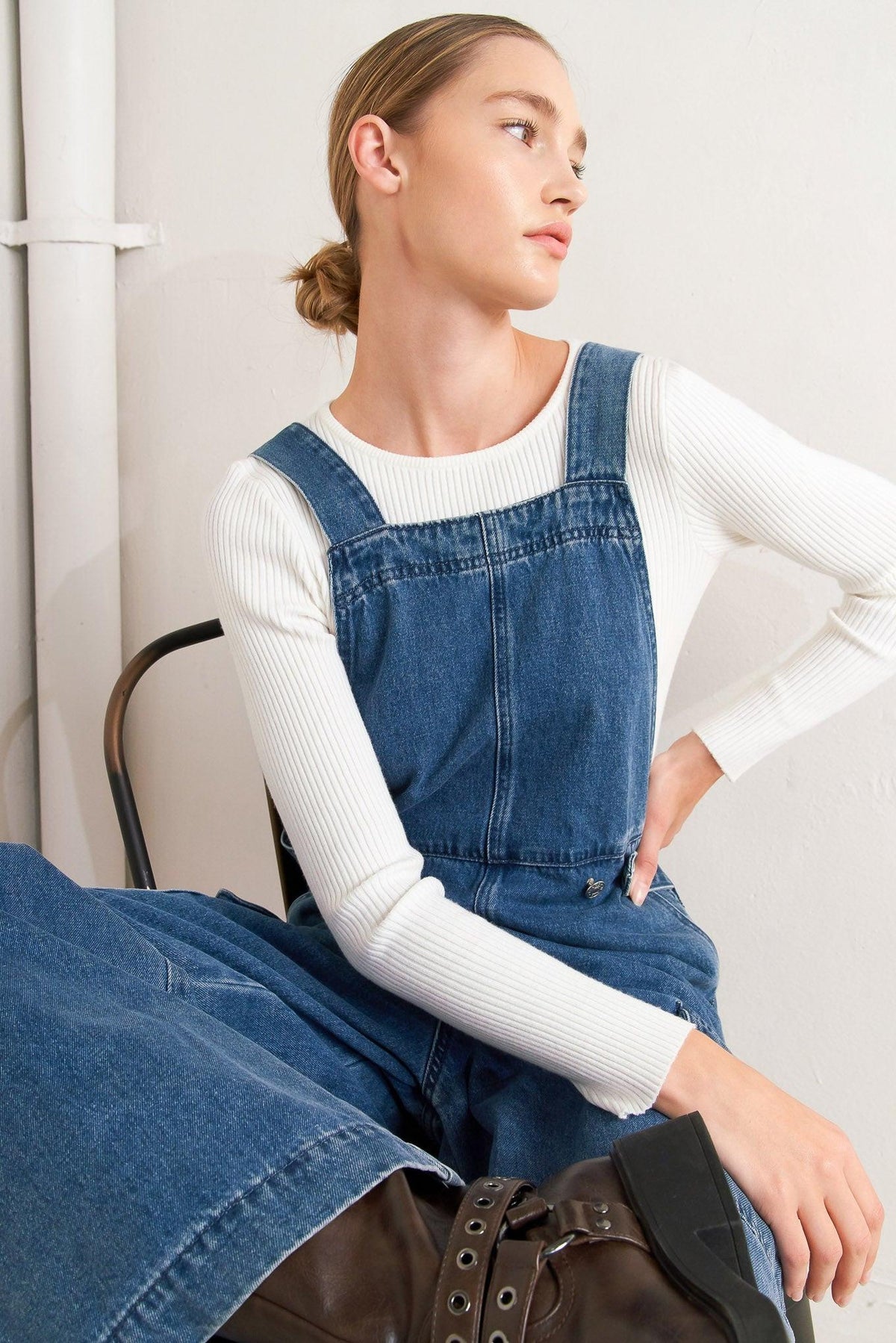Let Me Talk Denim Cargo Overalls