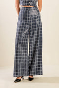 navy plaid sequin pants with matching vest